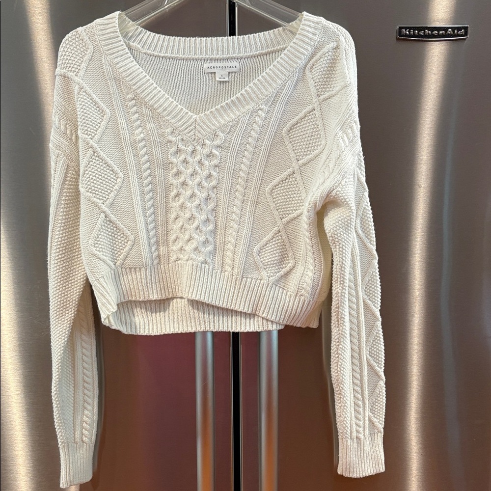 Aeropostale Women's White Cable Knit Sweater